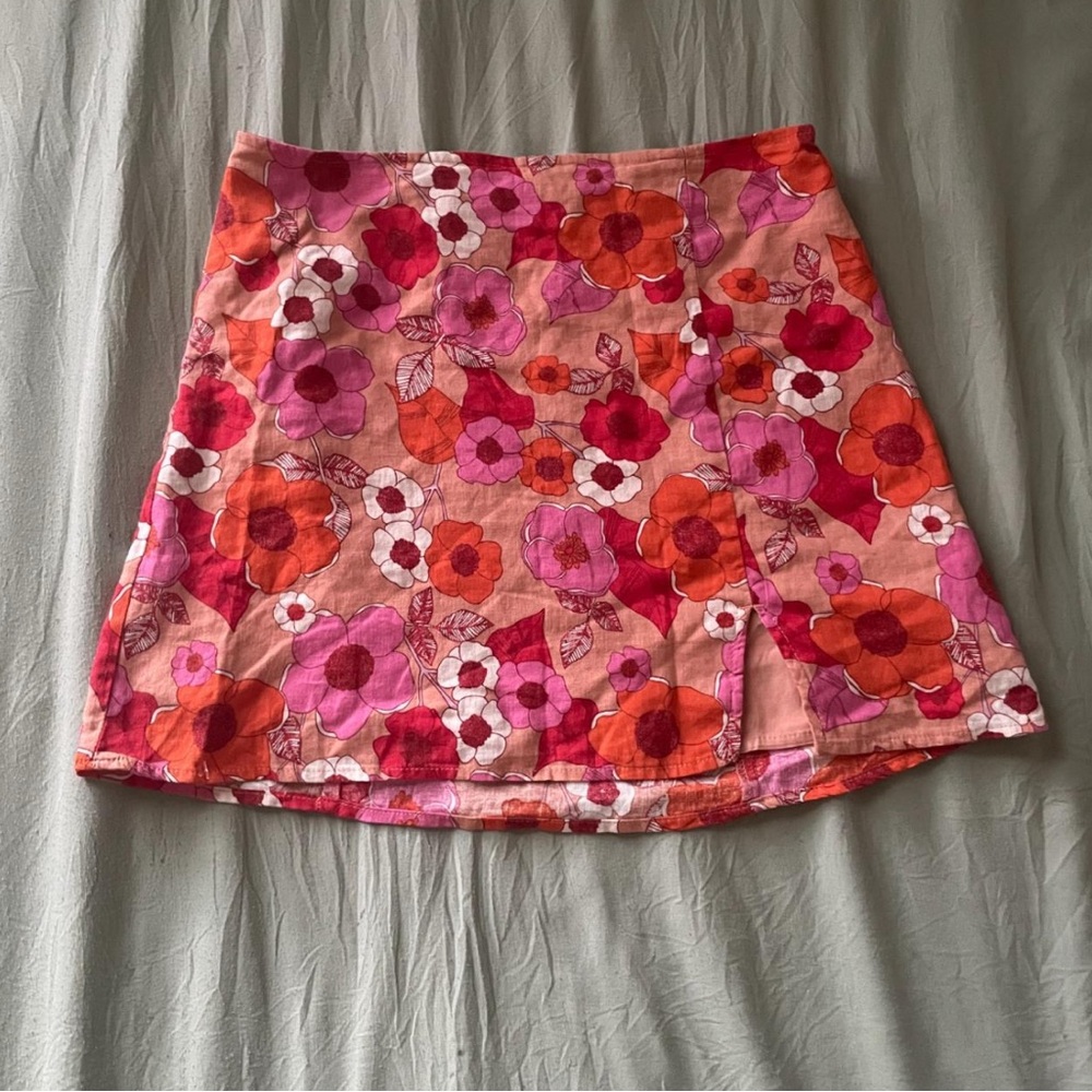 Urban Outfitters Pink and Red Floral Mini Skirt